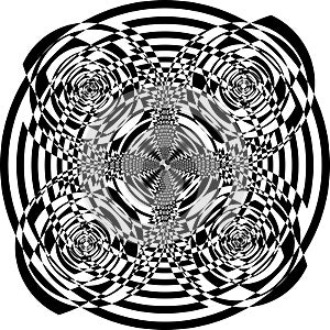 Rotating disk like with tridimensional portals impression inspired structure abstract cut art deco illustration