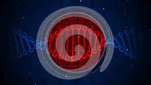 Rotating DNA molecule. Futuristic view into the microscope