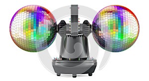 Rotating Double Ball Mirror Strobe. Disco Roto Balls, 3D rendering