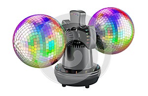 Rotating Double Ball Mirror Strobe. Disco roto balls, 3D rendering