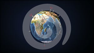 Rotating earth, communication technology, network world map satellite