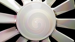 Rotating fan blades on black background. Seamless looped 3d animation