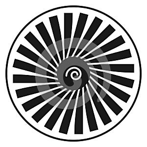 Rotating fan blades icon. Black jet engine impeller