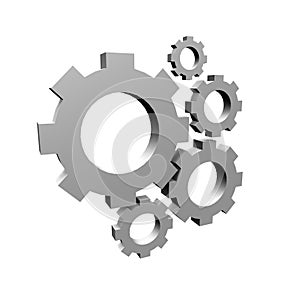 Rotating gears over white background