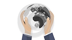 Rotating globe in hands inside with question mark - concept international problems