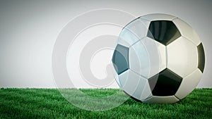 Rotating glossy soccer ball on grass field - seamless loop