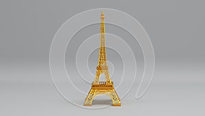 Rotating gold eiffel tower seamless looping animated background, Paris travel landmark