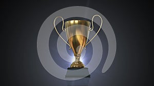 Rotating Golden Trophy Cup. 3D illustration