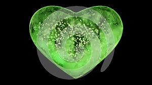 Rotating Green Ice Glass Heart with snowflakes inside Alpha Matte Loop 4k