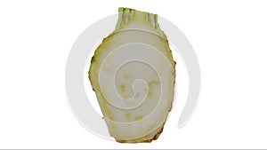Rotating half celery root on white background 03A Looping