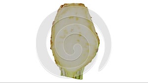 Rotating half celery root on white background 03B Looping