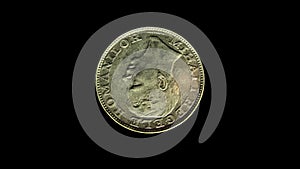 Rotating obverse of Romania coin 200 lei 1942 with inscription meaning MIHAI I THE KING OF ROMANIANS.