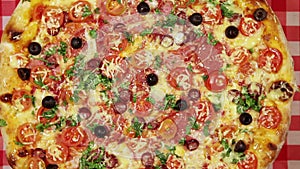 Rotating pizza close-up