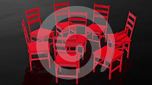Rotating red chairs on black background