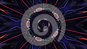 Rotating science fiction 3d illustration. 4K VJ Loop Fantasy Themed Advance Complex Geometric Transform Rotating Motion Hypnosis