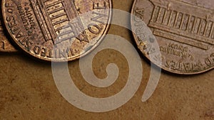 Rotating stock footage shot of American pennies (coin - $0.01)
