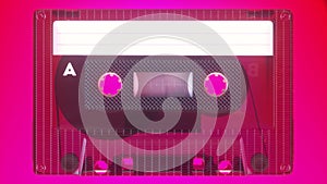 Rotating tape on an old vintage cassette. Retro music concept. Radio tape recorder, audio cassette. 3d illustration