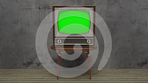 Rotating Tv Animated With Glitch And Green Screen Turning On And Turned Off 4k Vintage