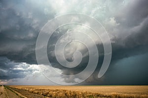 Rotating wall cloud over the plains of eastern Colorado