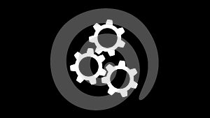 Rotating white gears animation on a black background 4K