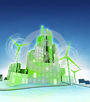 Rotating windmills powered our green ecological cities