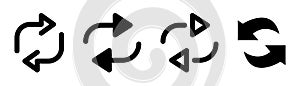 Rotation arrow set. Reload arrow symbol. Repeat symbol in black. Refresh arrow icon. Rotation illustration. Stock vector