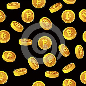 Rotation Bitcoin coins seamless Pattern. Digital internet currency, vector background