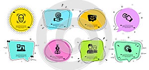 Rotation gesture, Smile face and Face detection icons set. Safe planet, Couple and Click hand signs. Vector