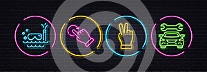 Rotation gesture, Victory hand and Scuba diving minimal line icons. For web application, printing Vector