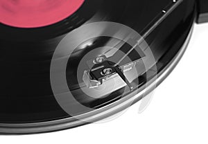 Rotation vinyl record with red label top view