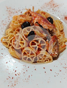 Rotelle pasta with fish photo