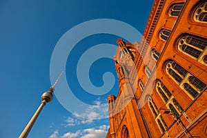 The Rotes Rathaus and Fernsehturm (TV Tower), Berlin