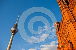 The Rotes Rathaus and Fernsehturm (TV Tower), Berlin