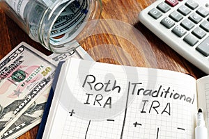 Roth IRA vs Traditional IRA written in notepad