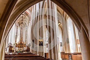 ROTHENBURG, GERMANY - AUGUST 29, 2019: St. James's Church in Rothenburg ob der Tauber, Bavaria state, Germa