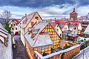 Rothenburg ob der Tauber, Bavaria - Germany winter cityscape