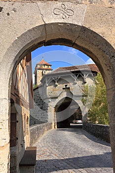 Rothenburg ob der Tauber, Franconia, Gates of the Historic Spitalbastei in Romantic Rothenburg, Bavaria, Germany