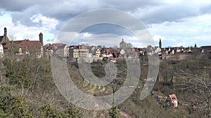 Rothenburg ob der Tauber, Germany - March 31, 2018: Street view of Rothenburg ob der Tauber, a well-preserved medieval