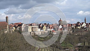 Rothenburg ob der Tauber, Germany - March 31, 2018: Street view of Rothenburg ob der Tauber, a well-preserved medieval