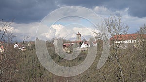 Rothenburg ob der Tauber, Germany - March 31, 2018: Street view of Rothenburg ob der Tauber, a well-preserved medieval