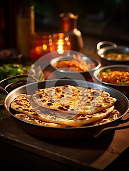 Roti or chapatti cooking in a non-stick frying pan in the kitchen