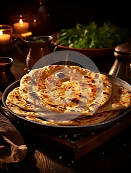 Roti or chapatti cooking in a non-stick frying pan in the kitchen