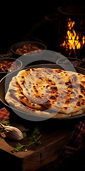 Roti or chapatti cooking in a non-stick frying pan in the kitchen