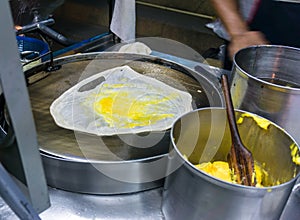 Roti pile in street food at thailand