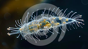 A rotifer with the ability to change its body shape and size based on its environment transforming from a small compact
