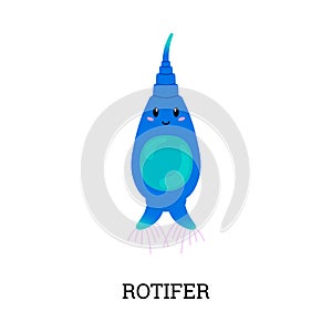 Rotifer sea plankton cartoon character flat vector illustration isolated.