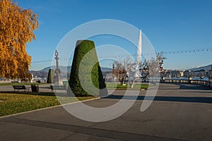 Rotonde du Mont-Blanc with Lake Geneva and Jet dEau - Geneva, Switzerland