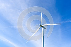 Rotor blades of a wind turbine against blue sky