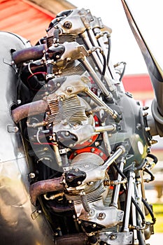 Rotor plane engine close up with propeller