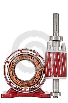 Rotor and stator of electric motor, isolated on white background